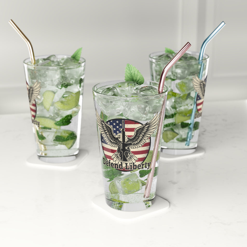 Defend Liberty 16oz Pint Glass – American Flag Eagle Beer Glass