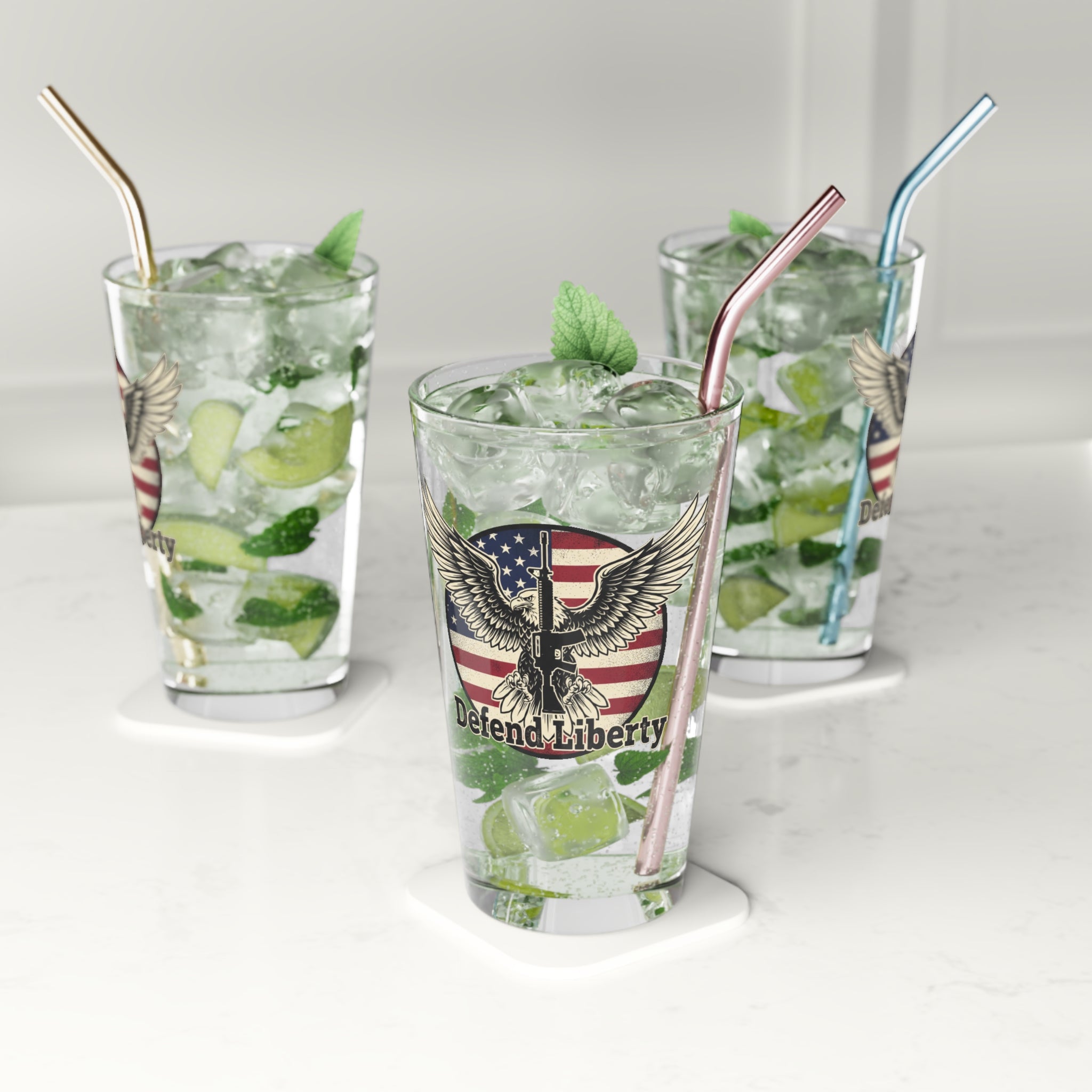 Defend Liberty 16oz Pint Glass – American Flag Eagle Beer Glass