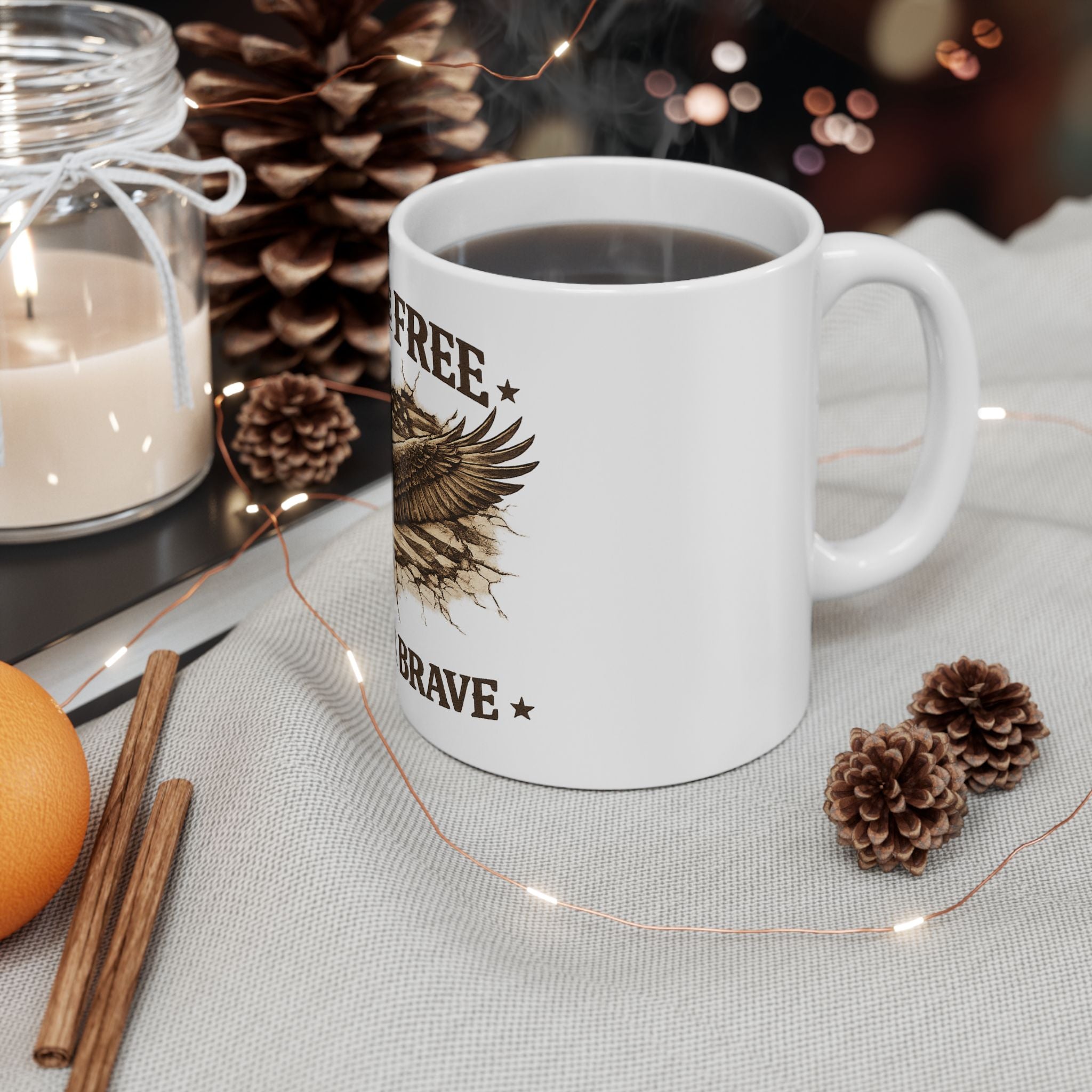 Patriotic Eagle Mug - "Land of the Free, Home of the Brave" Ceramic Coffee Cup (11oz/15oz)
