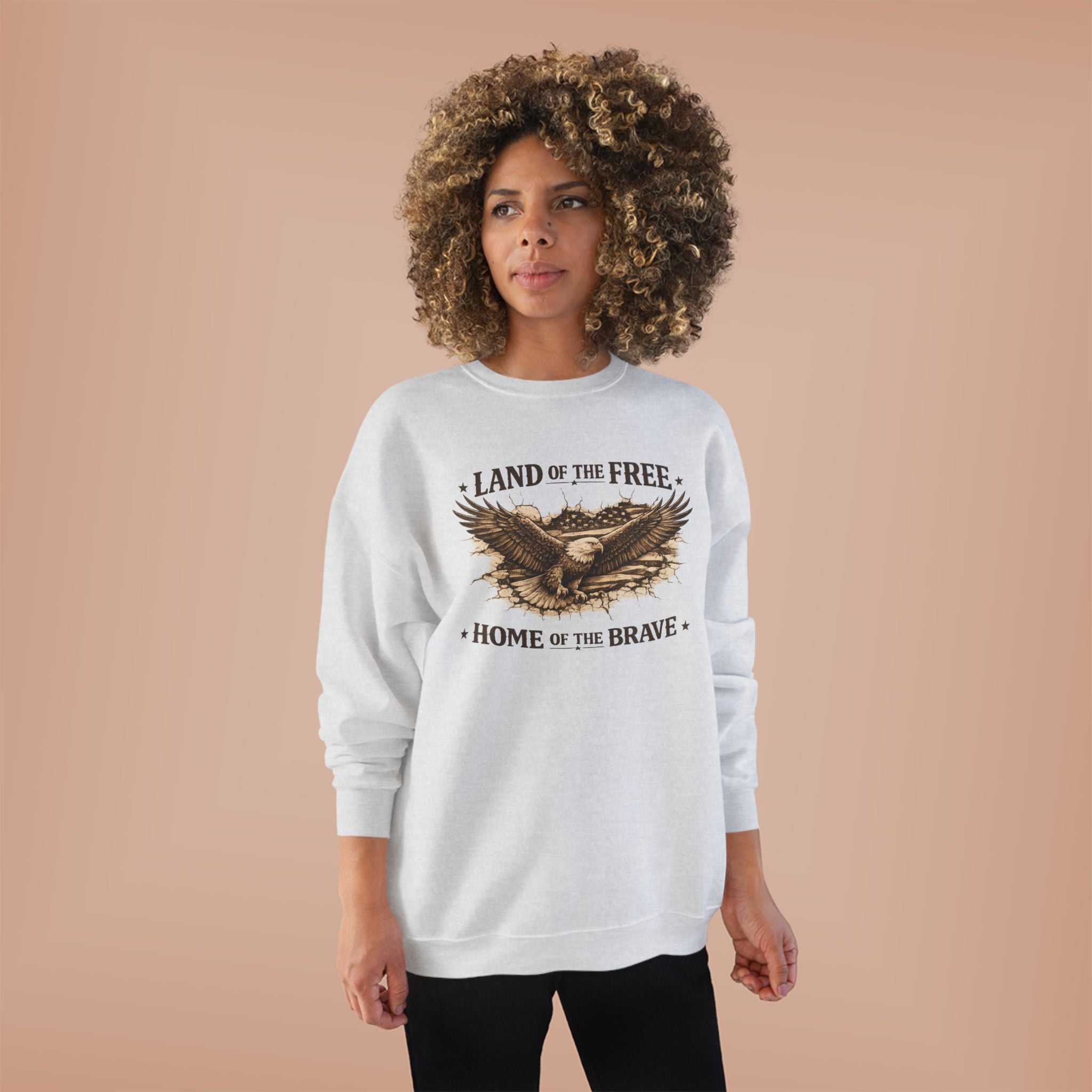 Patriotic Eagle Crewneck Sweatshirt — "Land of the Free, Home of the Brave"