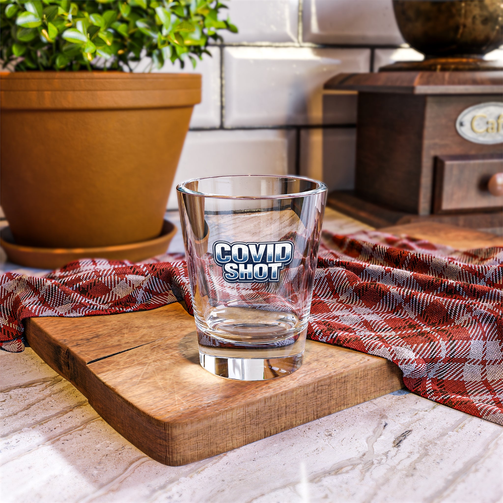 COVID Shot 1.5oz Shot Glass — Novelty Vaccination Humor Bar Glassware