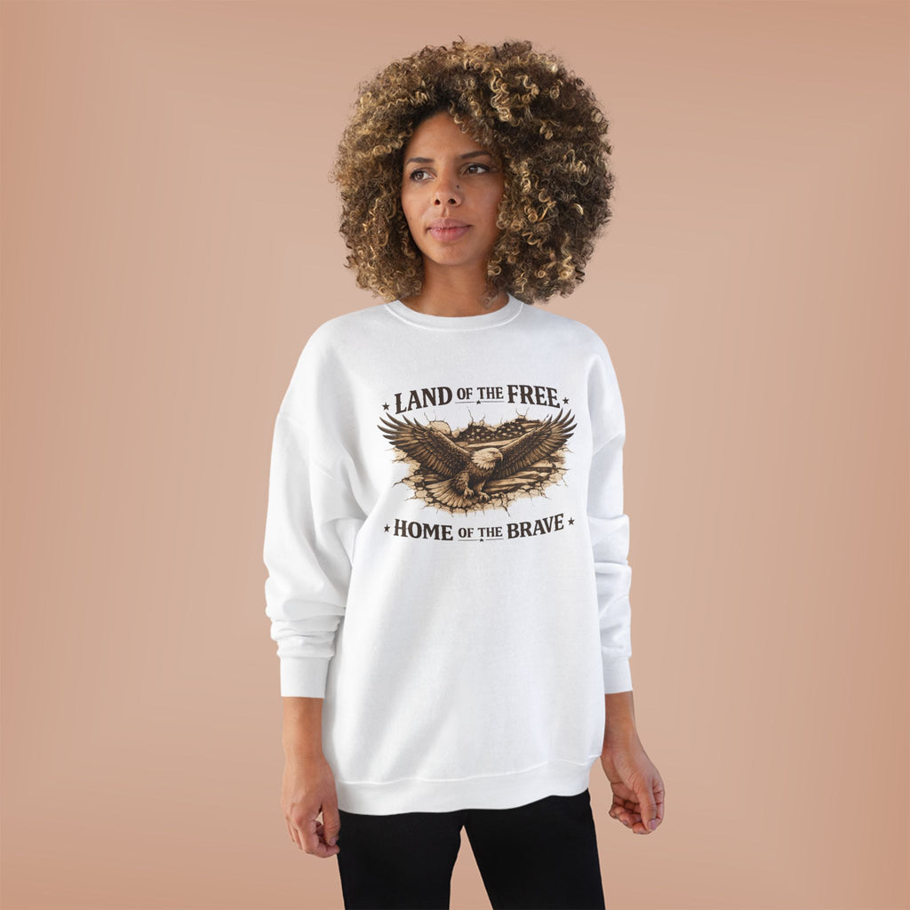 Patriotic Eagle Crewneck Sweatshirt — "Land of the Free, Home of the Brave"