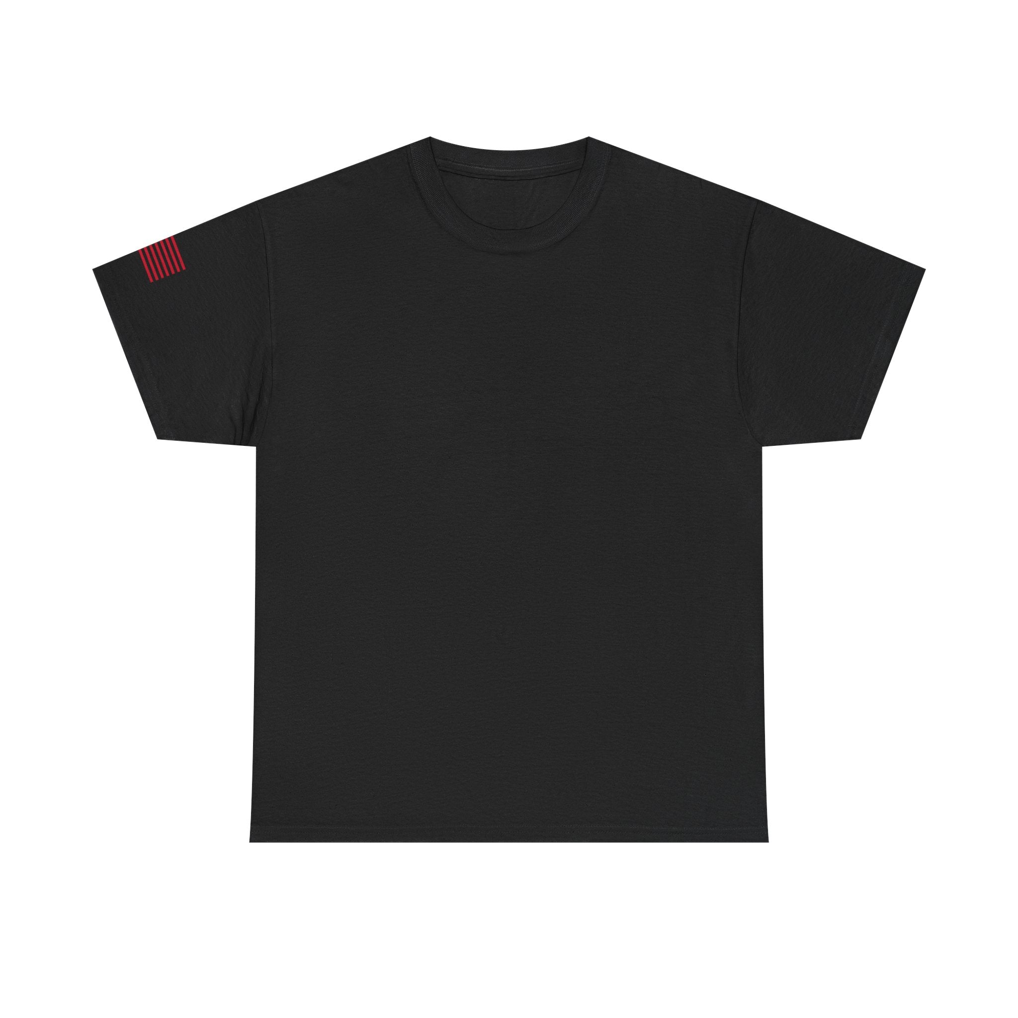 Skull Flag T-Shirt — Military Helmet, Crossed Rifles & Distressed American Flag Back Print