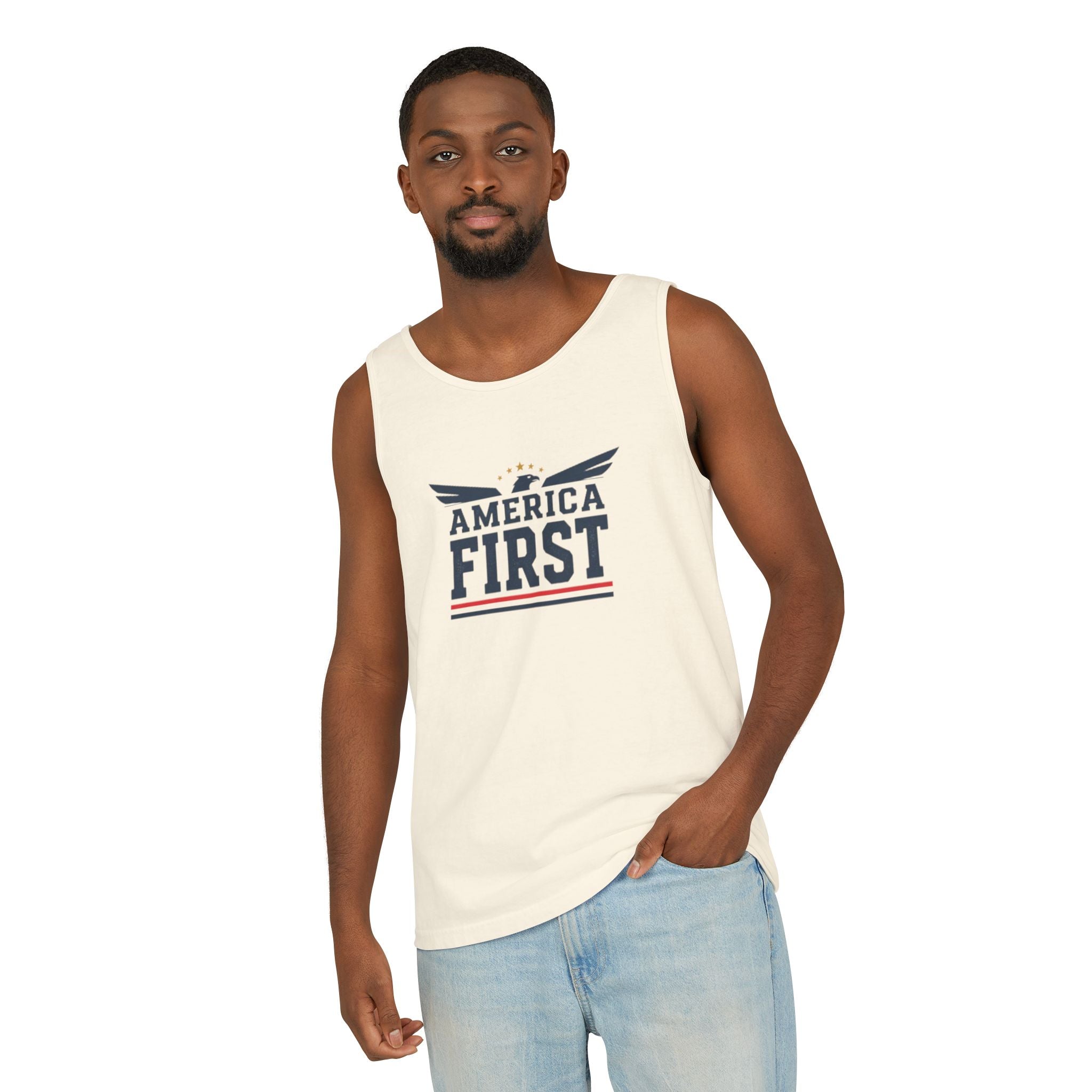 America First Tank Top — Patriotic USA Flag Graphic Sleeveless Tee