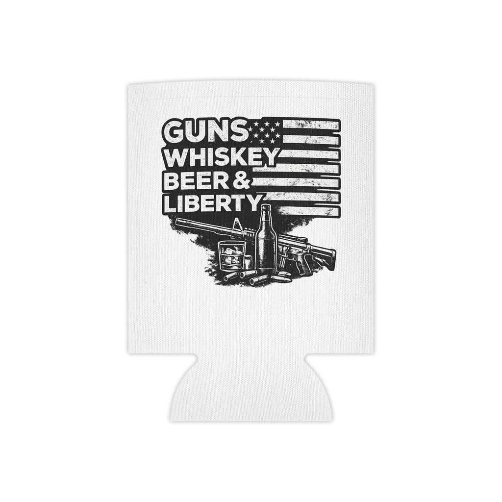 Can Cooler — "Guns Whiskey Beer & Liberty" Patriotic Outdoor Drink Koozie