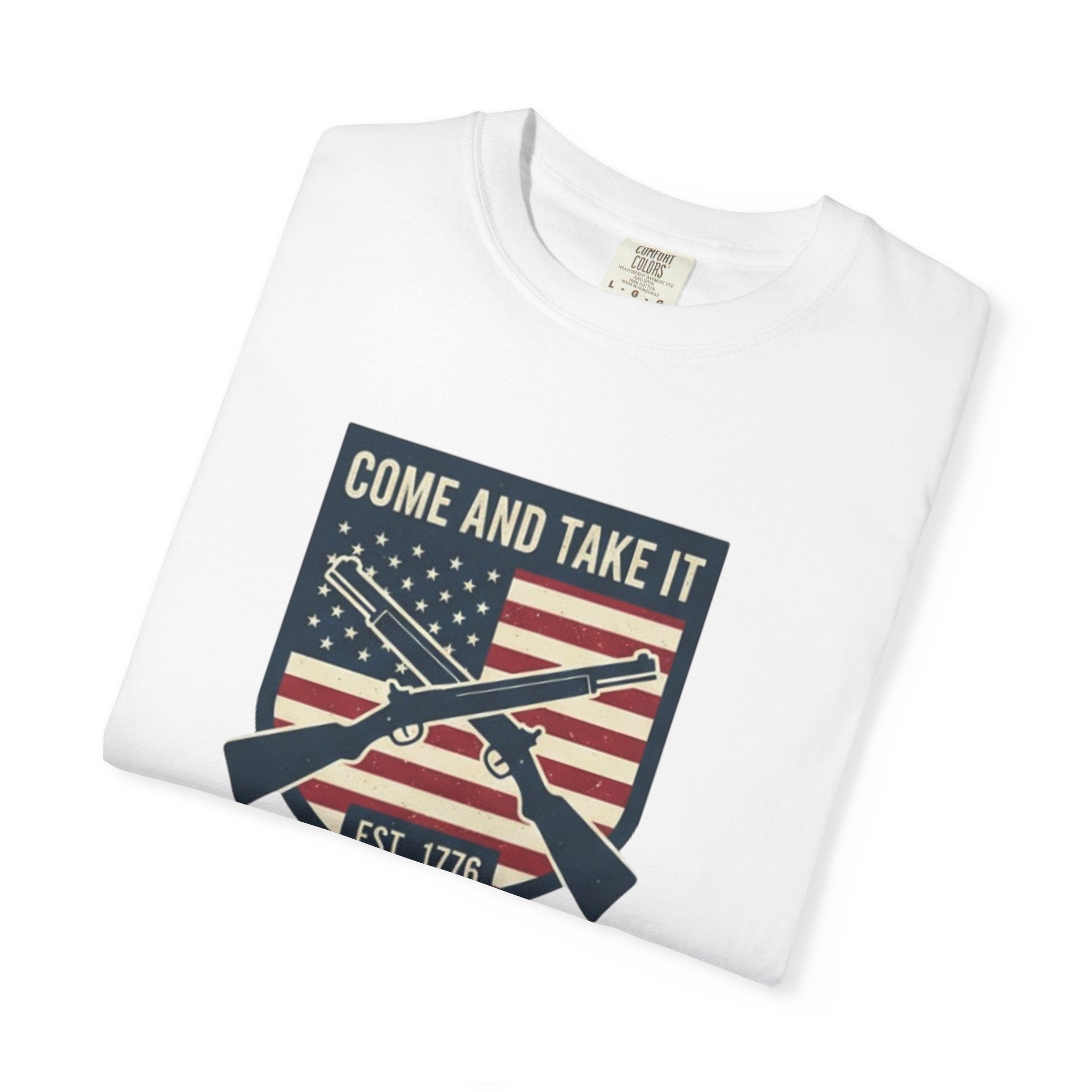 Come and Take It T-Shirt — American Flag Rifle Badge Tee