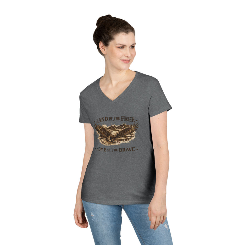 Patriotic Eagle V-Neck Tee — "Land of the Free, Home of the Brave"