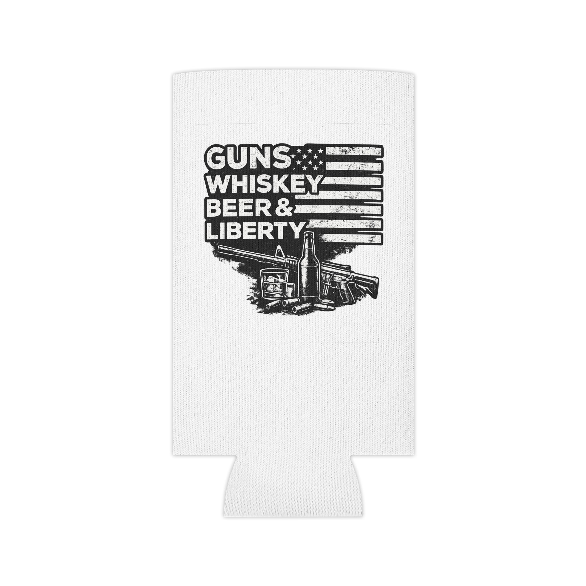 Can Cooler — "Guns Whiskey Beer & Liberty" Patriotic Outdoor Drink Koozie