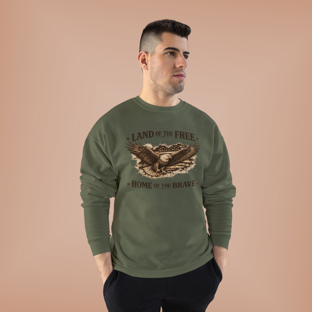 Patriotic Eagle Crewneck Sweatshirt — "Land of the Free, Home of the Brave"